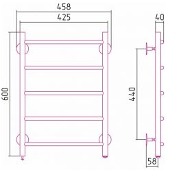 Полотенцесушитель электрический Стилье Формат 40 П/Л 00540-6040/00541-6040, высота 60 см x ширина 40 см, хром