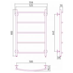 Полотенцесушитель электрический Стилье Формат 40 П/Л 00540-8050/00541-8050, высота 80 см x ширина 50 см, хром