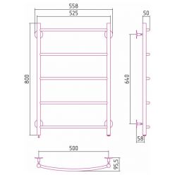 Полотенцесушитель электрический Стилье Формат 40 П/Л 00540-8050/00541-8050, высота 80 см x ширина 50 см, хром
