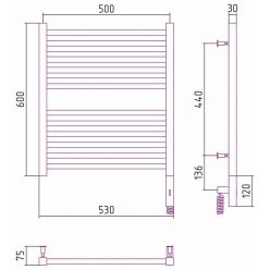 Полотенцесушитель электрический Сунержа Модус 3.0, 60 х 50 см, ширина 50 см, высота 60 см, с блоком управления МЭМ слева/справа, хром