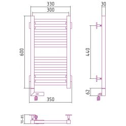Полотенцесушитель электрический Сунержа Модус 2.0 600 x 300, ширина 30 см, высота 60 см, МЭМ левый/правый, хром