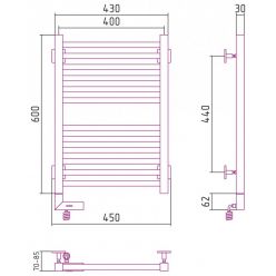Полотенцесушитель электрический Сунержа Модус 2.0 600 x 400, ширина 40 см, высота 60 см, МЭМ левый/правый, хром