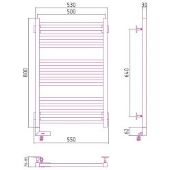 Полотенцесушитель электрический Сунержа Модус 2.0 800 x 500, ширина 50 см, высота 80 см, МЭМ левый/правый, матовая шампань