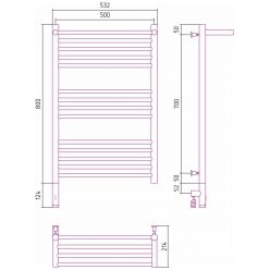 Полотенцесушитель электрический Сунержа Богема 3.0 800 x 500 с полкой, ширина 53.2 см, высота 92.4 см, золото, L/R