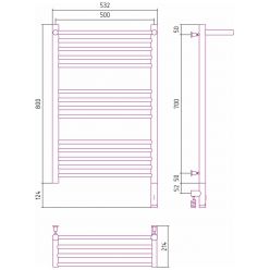 Полотенцесушитель электрический Сунержа Богема 3.0 800 x 500 с полкой, ширина 53.2 см, высота 92.4 см, матовый черный, L/R