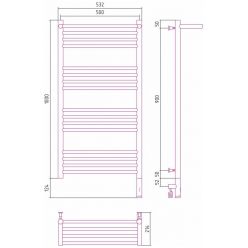 Полотенцесушитель электрический Сунержа Богема 3.0 1000 x 500 с полкой, ширина 53.2 см, высота 112.4 см, хром, L/R