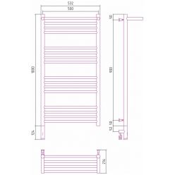 Полотенцесушитель электрический Сунержа Богема 3.0 1000 x 500 с полкой, ширина 53.2 см, высота 112.4 см, хром, L/R