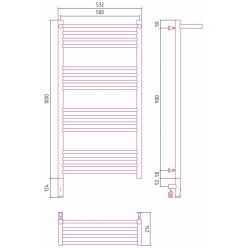 Полотенцесушитель электрический Сунержа Богема 3.0 1000 x 500 с полкой, ширина 53.2 см, высота 112.4 см, сатин, L/R