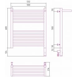 Полотенцесушитель электрический Сунержа Богема 3.0 600 x 500 с полкой, ширина 53.2 см, высота 72.4 см, хром, L/R