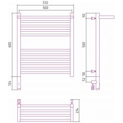 Полотенцесушитель электрический Сунержа Богема 3.0 600 x 500 с полкой, ширина 53.2 см, высота 72.4 см, тёмный титан муар, L/R