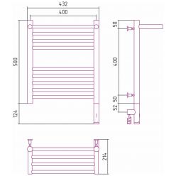 Полотенцесушитель электрический Сунержа Богема 3.0 500 x 400 с полкой, ширина 43.2 см, высота 62.4 см, матовый черный, L/R