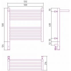 Полотенцесушитель электрический Сунержа Богема 3.0 500 x 500 с полкой, ширина 53.2 см, высота 62.4 см, хром, L/R