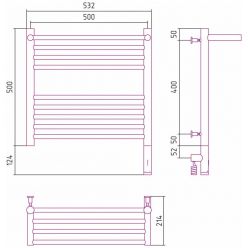 Полотенцесушитель электрический Сунержа Богема 3.0 500 x 500 с полкой, ширина 53.2 см, высота 62.4 см, хром, L/R