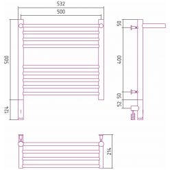 Полотенцесушитель электрический Сунержа Богема 3.0 500 x 500 с полкой, ширина 53.2 см, высота 62.4 см, матовый черный, L/R