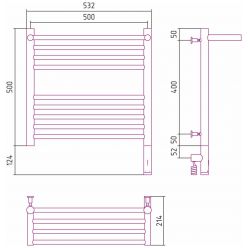 Полотенцесушитель электрический Сунержа Богема 3.0 500 x 500 с полкой, ширина 53.2 см, высота 62.4 см, матовый черный, L/R