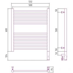 Полотенцесушитель электрический Сунержа Богема 3.0 прямая 600x500, ширина 53.2 см, высота 72.4 см, хром, МЭМ правый/левый, 00-5805-6050/00-5804-6050