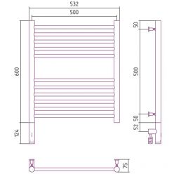 Полотенцесушитель электрический Сунержа Богема 3.0 прямая 600x500, ширина 53.2 см, высота 72.4 см, хром, МЭМ правый/левый, 00-5805-6050/00-5804-6050