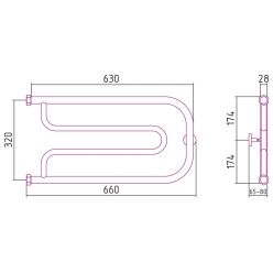 Полотенцесушитель водяной Сунержа Гусли+ 320х650, ширина 66 см, высота 35.6 см, хром, 00-4009-3265