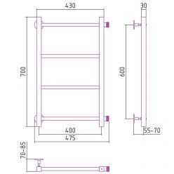 Полотенцесушитель водяной Стилье Версия-КБ, 40/60, ширина 40 см, высота 60 см, боковое подключение 60 см, цвет белый, 12630-6040