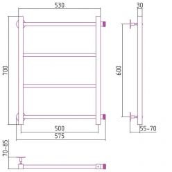 Полотенцесушитель водяной Стилье Версия-КБ, 50/60, ширина 50 см, высота 60 см, боковое подключение 60 см, цвет черный, 17630-6050
