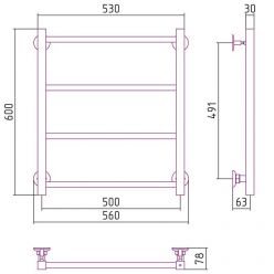 Полотенцесушитель водяной Стилье Версия-КН, 50/60, ширина 50 см, высота 60 см, нижнее подключение, цвет черный, 17640-6050