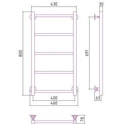 Полотенцесушитель водяной Стилье Версия-КН, 40/80, ширина 40 см, высота 80 см, нижнее подключение, цвет черный, 17640-8040