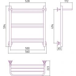 Полотенцесушитель водяной Стилье Версия-Н1, 50/60, ширина 50 см, высота 60 см, нижнее подключение, цвет черный, 17621-6050