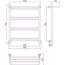 Полотенцесушитель водяной Стилье Версия-Н1, 60/80, ширина 60 см, высота 80 см, нижнее подключение, цвет черный, 17621-8060