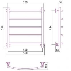 Полотенцесушитель водяной Стилье Версия-Н2, 50/60, ширина 50 см, высота 60 см, нижнее подключение, цвет белый, 12622-6050