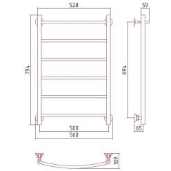 Полотенцесушитель водяной Стилье Версия-Н2, 50/80, ширина 50 см, высота 80 см, нижнее подключение, цвет черный, 17622-8050