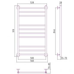 Полотенцесушитель водяной Стилье Универсал-55, 50/100, ширина 50 см, высота 100 см, универсальное подключение, цвет хром, 00655-1050
