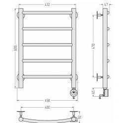 Полотенцесушитель электрический Стилье Формат 12, 40/60, ширина 40 см, высота 60 см, белый матовый, ТЭН слева/справа, 30513-6040/30512-6040