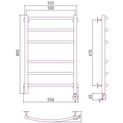 Полотенцесушитель электрический Стилье Формат 12, 50/80, ширина 50 см, высота 80 см, ТЭН справа, хром, 00512-8050