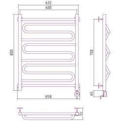 Полотенцесушитель электрический Стилье Формат 22, 60/80, ширина 60 см, высота 80 см, ТЭН справа, черный матовый, 31522-8060