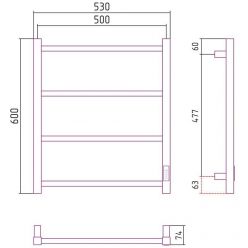 Полотенцесушитель электрический Стилье Формат 26, ширина 50 см, высота 60 см, диммер слева/справа, черный, 31527-6050/31526-6050