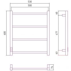 Полотенцесушитель электрический Стилье Формат 26, ширина 50 см, высота 60 см, диммер слева/справа, черный матовый, 17527-6050/17526-6050