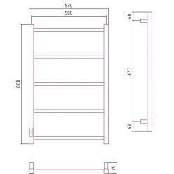 Полотенцесушитель электрический Стилье Формат 26, ширина 50 см, высота 80 см, диммер слева/справа, черный, 17527-8050/17526-8050