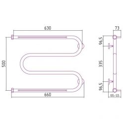 Полотенцесушитель водяной Сунержа М-образный+, высота 65 см, ширина 50 см, боковое подключение 50 см, 2 полки, цвет хром, 00-4008-5065