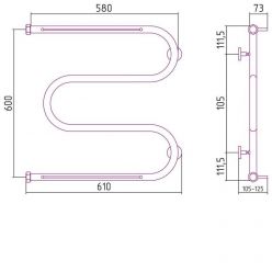 Полотенцесушитель водяной Сунержа М-образный+, высота 60 см, высота 60 см, боковое подключение 60 см, 2 полки, цвет хром, 00-4008-6060