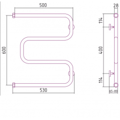 Полотенцесушитель водяной Сунержа Ш-образный, ширина 50 см высота 60 см, подключение боковое, хром, 00-0014-6050