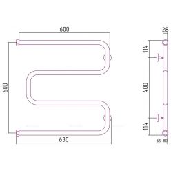 Полотенцесушитель водяной Сунержа Ш-образный, ширина 60 см высота 60 см, подключение боковое, хром, 00-0014-6060
