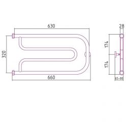 Полотенцесушитель водяной Сунержа Гусли, ширина 65 см, высота 32 см, боковое подключение 32 см, цвет шампань, 020-0009-3265