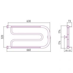 Полотенцесушитель водяной Сунержа Гусли+, ширина 65 см, высота 32 см, боковое подключение 32 см, цвет шампань, 020-0010-3265