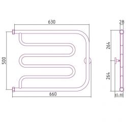 Полотенцесушитель водяной Сунержа Лира+, ширина 65 см, высота 50 см, боковое подключение 50 см, цвет хром, 00-4011-5065