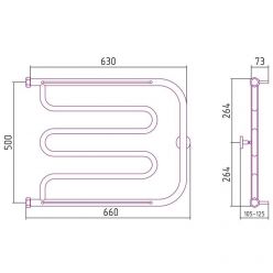 Полотенцесушитель водяной Сунержа Лира+, ширина 65 см, высота 50 см, боковое подключение 50 см, 2 полки, цвет хром, 00-4012-5065