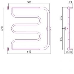 Полотенцесушитель водяной Сунержа Лира+, высота 60 см, ширина 60 см, боковое подключение 60 см, 2 полки, цвет хром, 00-4012-6060
