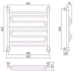 Полотенцесушитель водяной Сунержа Элегия+, ширина 60 см высота 60 см, универсальное подключение, хром, 00-0205-6060