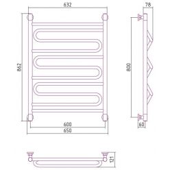 Полотенцесушитель водяной Сунержа Элегия+, ширина 60 см высота 80 см, универсальное подключение, хром, 00-0205-8060