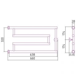 Полотенцесушитель водяной Сунержа High-Tech G+, ширина 65 см, высота 32 см, боковое подключение 32 см, цвет шампань, 020-0051-3265
