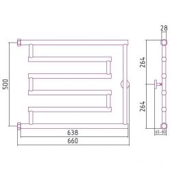 Полотенцесушитель водяной Сунержа High-Tech L+, ширина 65 см, высота 50 см, боковое подключение 50 см, цвет шампань, 020-0052-5065